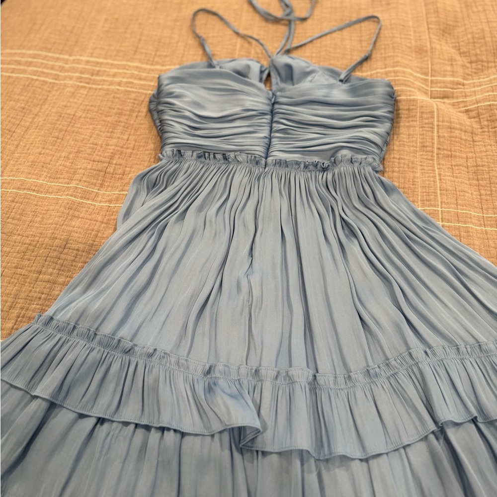 Aqua Blue Pleated Dress - Picture 4 of 5